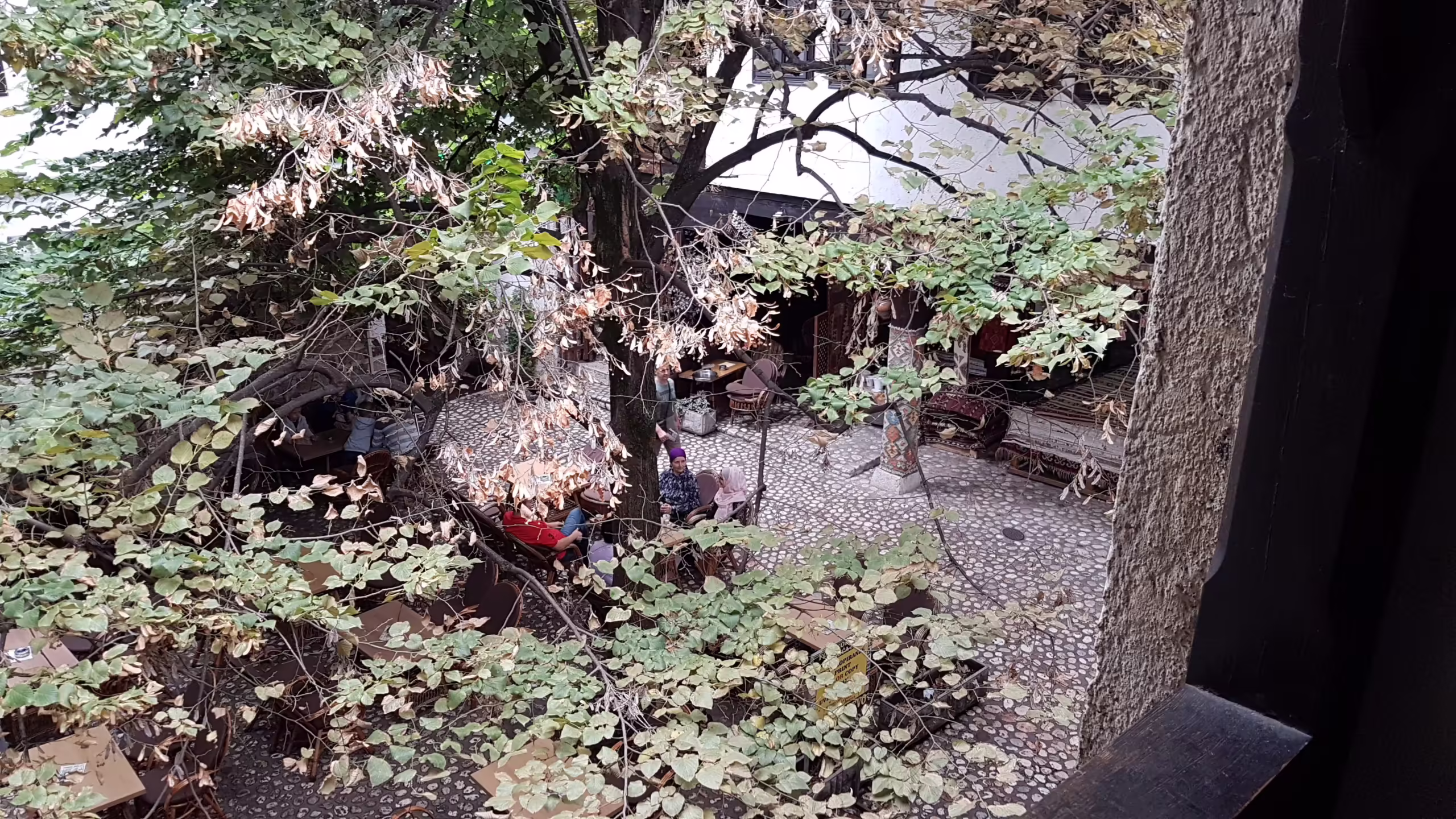 View of courtyard from 1st floor balcony of Morića Han caravanseria, Baščaršija, Sarajevo.