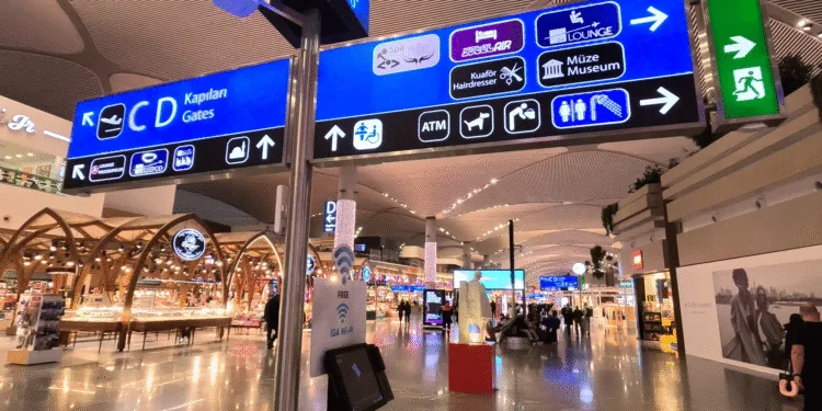 Istanbul Airport, signs showing directions of various facilities