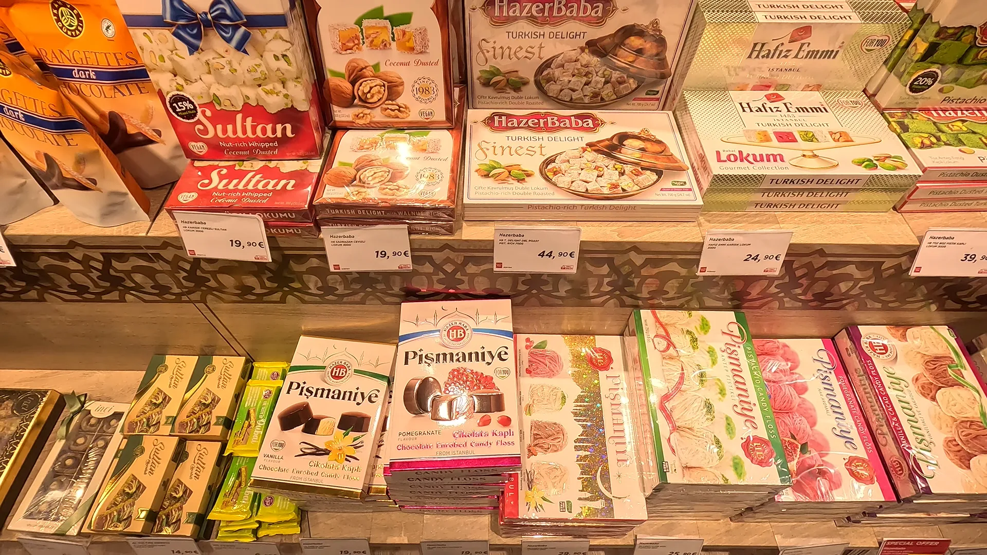 Turkish Delight, candy floss and chocolates on sale at a duty free outlet at Istanbul Airport.