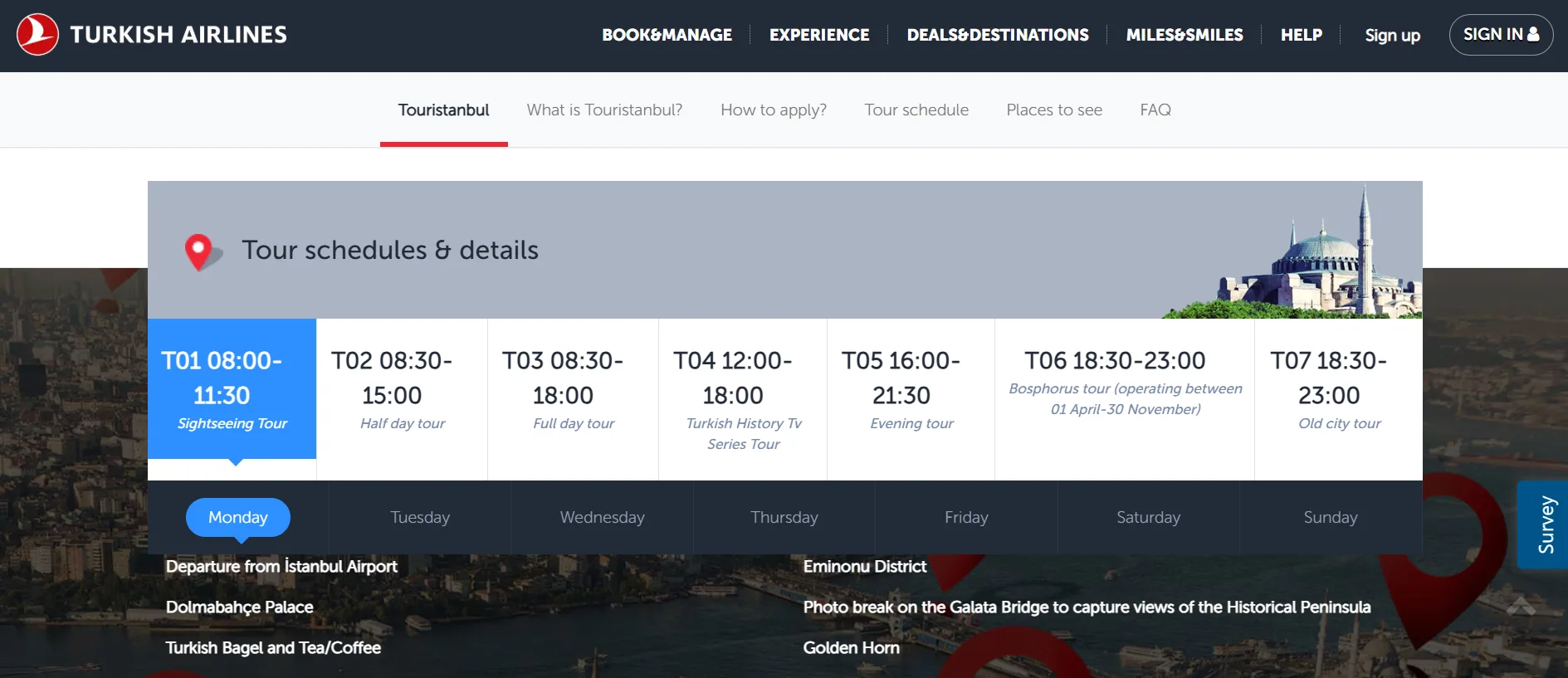 Touristanbul timetable