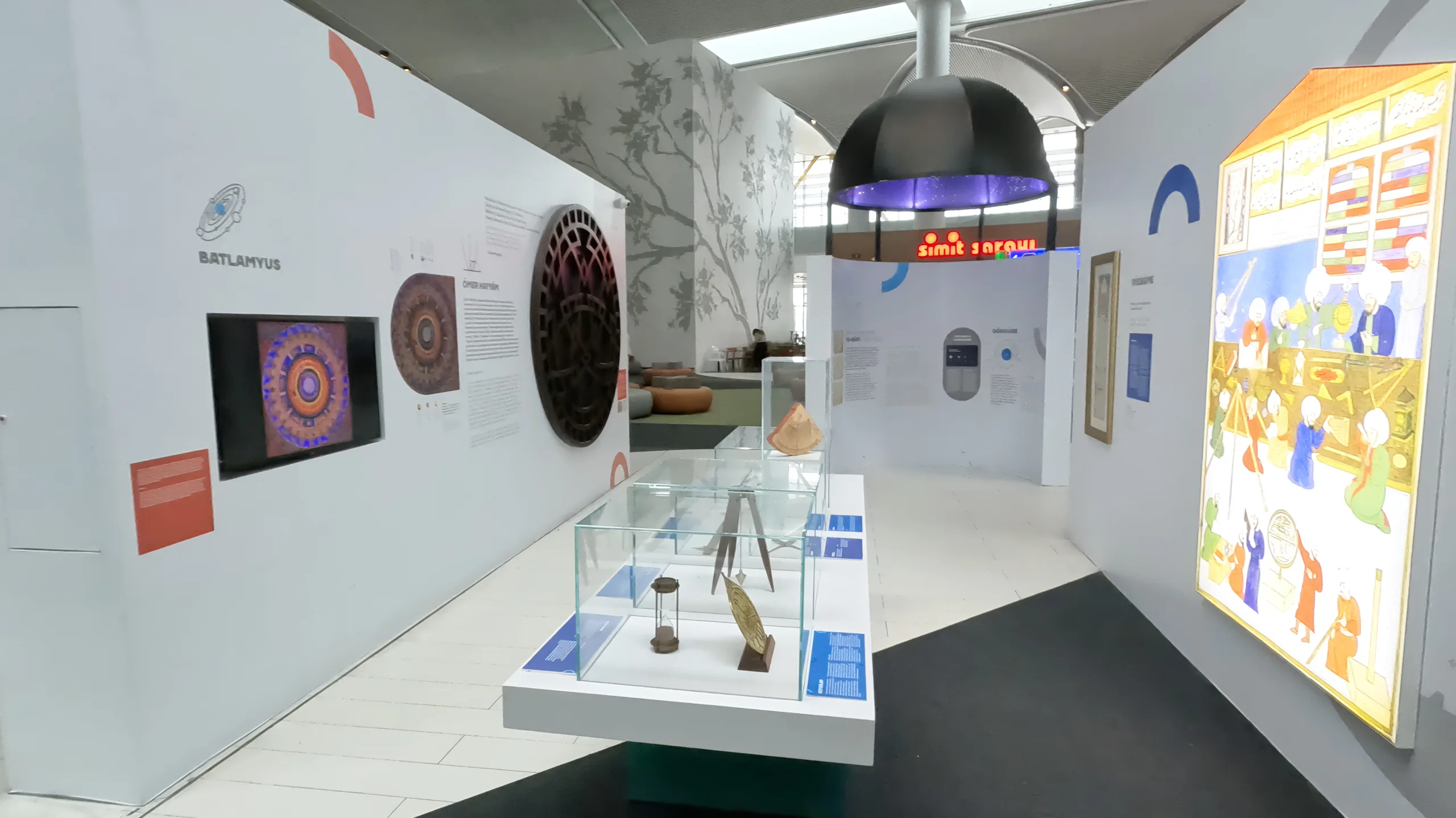 Displays and artefacts at the Pioneers of Modern Science exhibition at Istanbul Airport.
